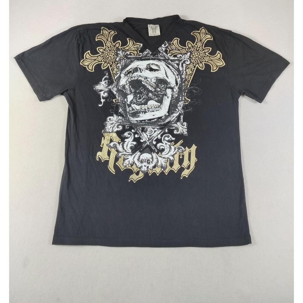 Blac Label Premium Shirt Mens 4XL Black Skull Cross Graphic‎ Gothic Biker Tee